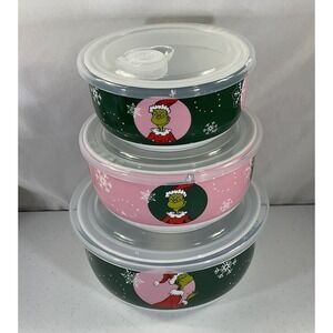 Dr. Seuss The Grinch Who Stole Christmas Pink & Green Vented Lid Food Storage 3
